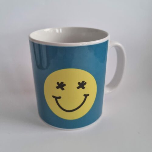 blue happy mug smiley face mug